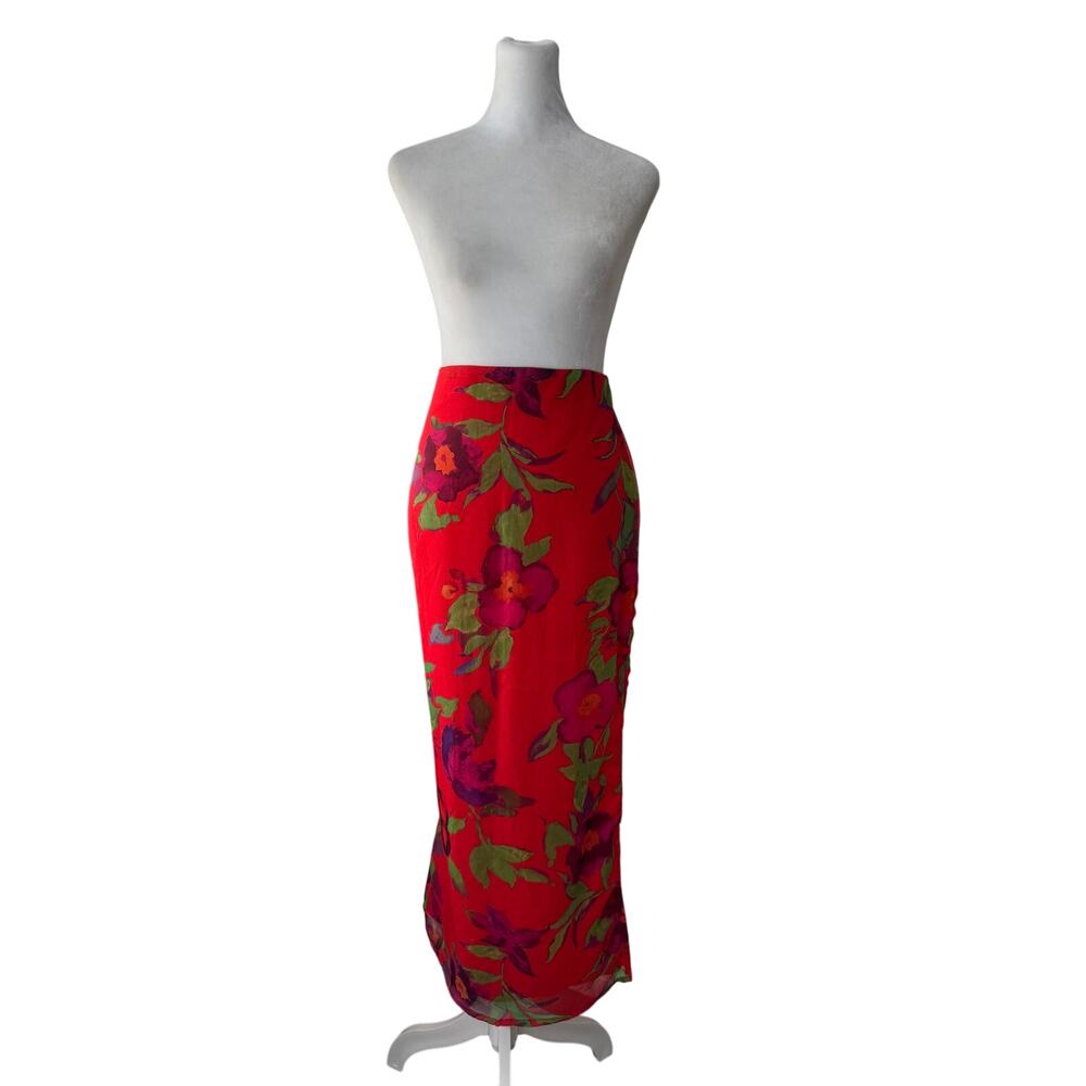 Nasty Gal Red Floral Print Pencil Maxi Skirt